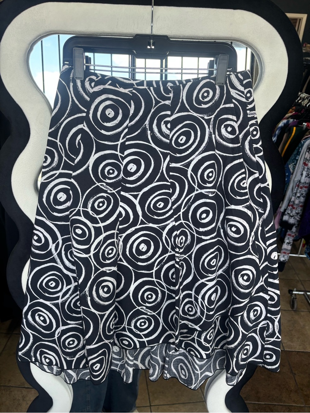 Ideology Black & White Circle-Print Skater Skirt